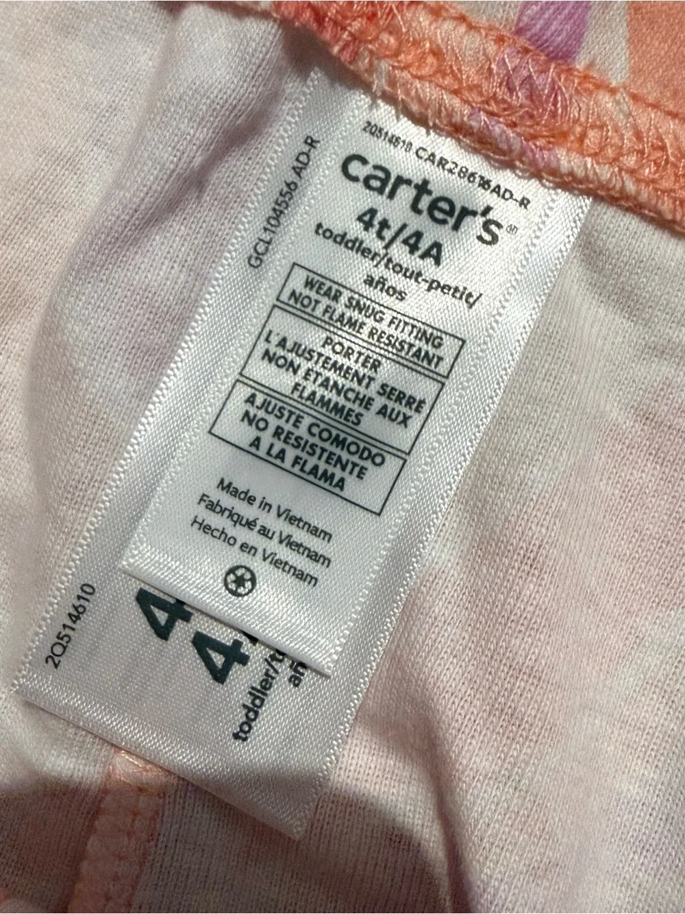 Carter’s Toddler Girls 4T 2pc‎ Pajama Set Peach Purple Swirl NWT